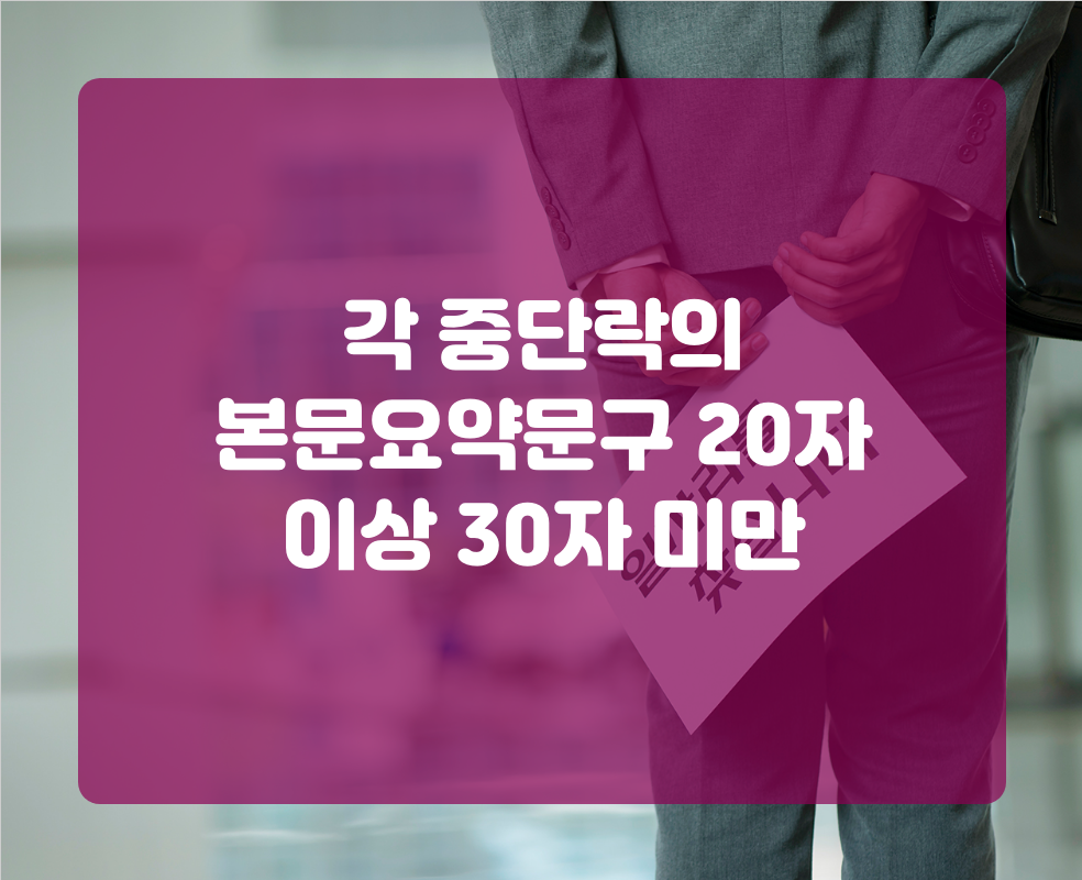 각 중단락의 본문요약문구 20자 이상 30자 미만