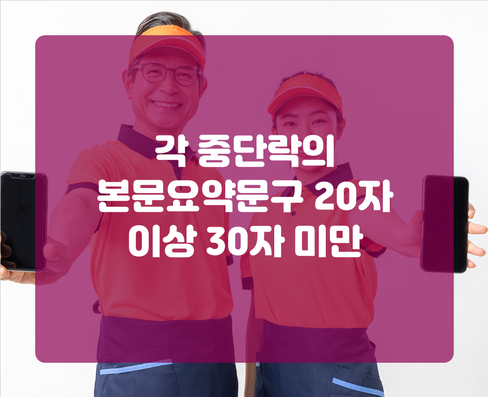 각 중단락의 본문요약문구 20자 이상 30자 미만