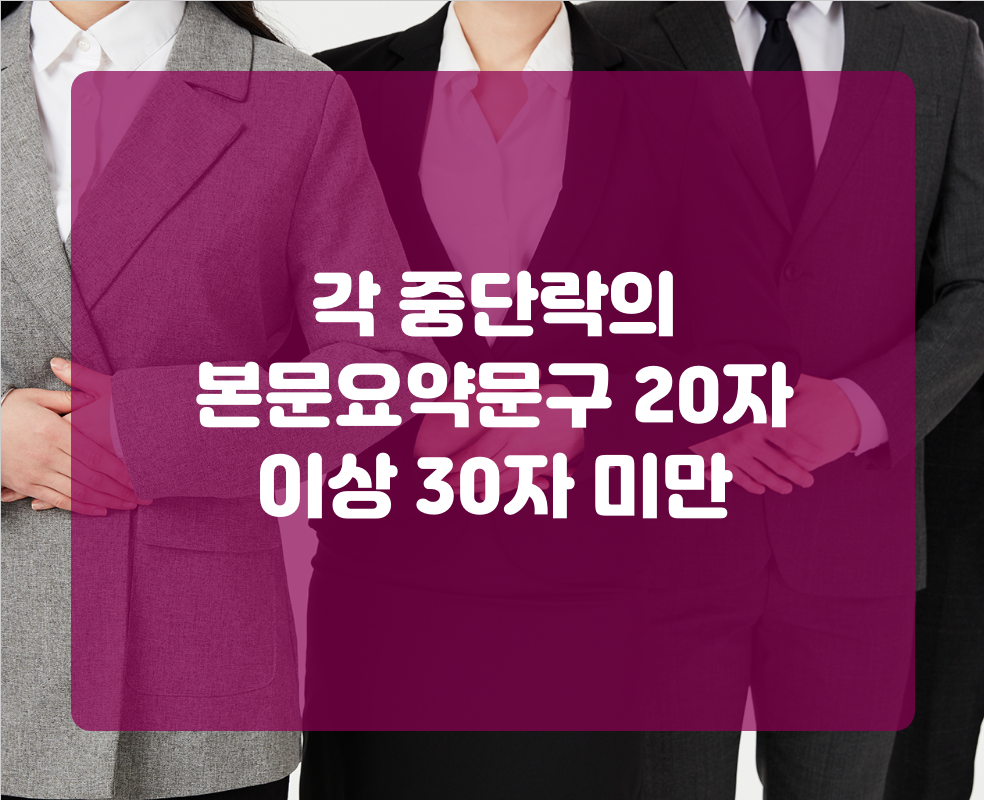 각 중단락의 본문요약문구 20자 이상 30자 미만