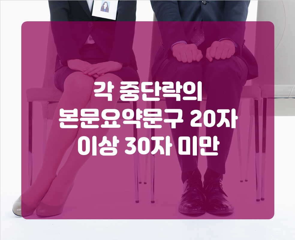 각 중단락의 본문요약문구 20자 이상 30자 미만