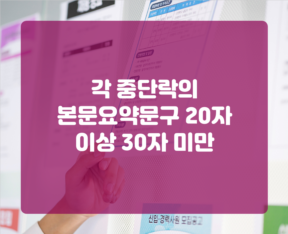각 중단락의 본문요약문구 20자 이상 30자 미만