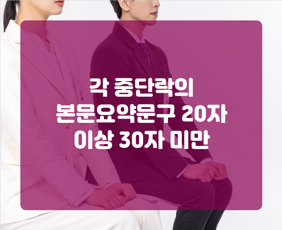 각 중단락의 본문요약문구 20자 이상 30자 미만