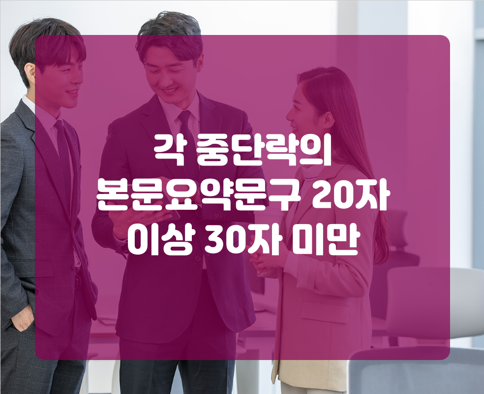 각 중단락의 본문요약문구 20자 이상 30자 미만